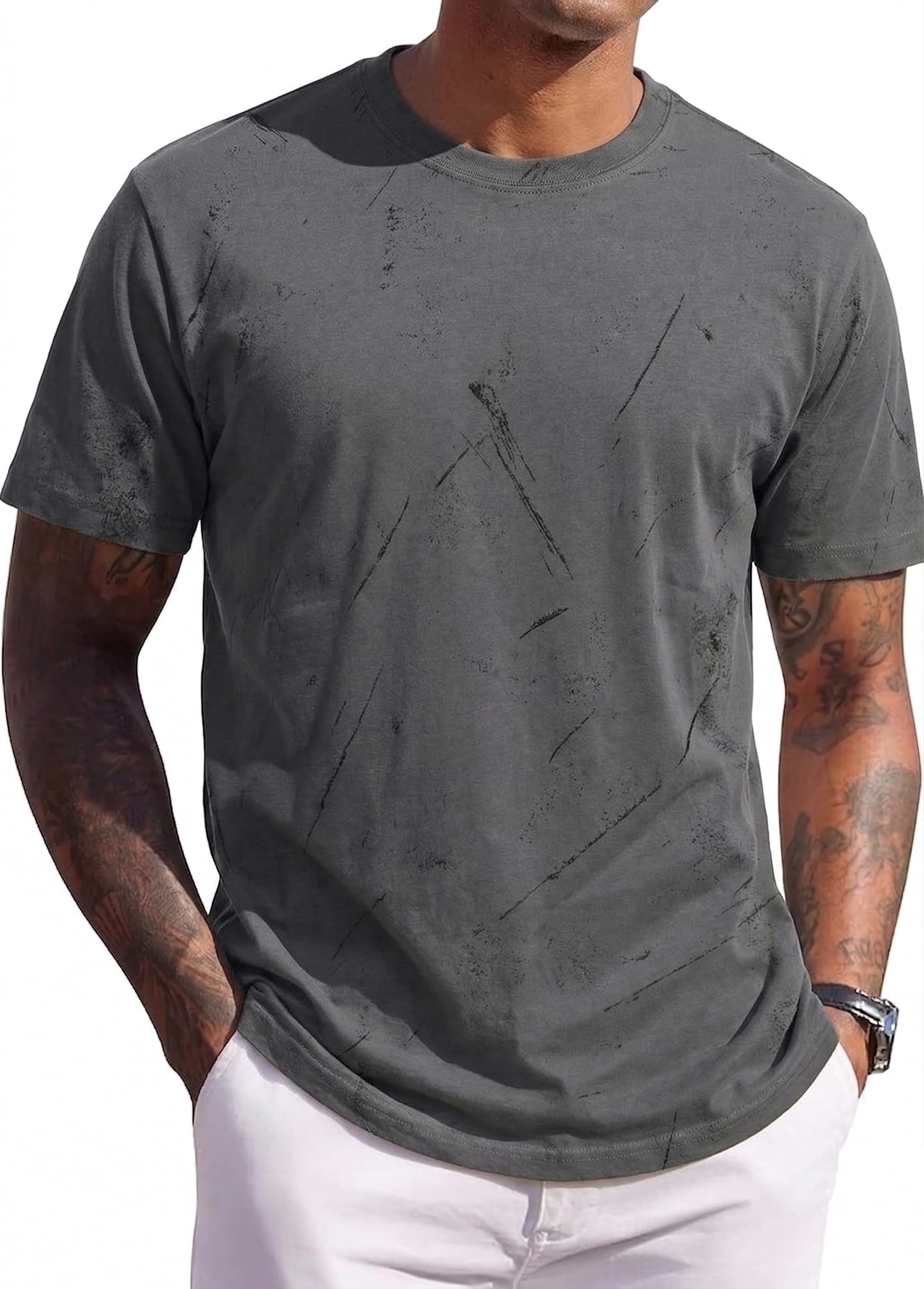 JEEGAL Herren T-Shirt Rundhals, 95% Baumwolle 5% Elasthan, Regular Fit Kurzarm Shirt mit Print, bequemes Männer Basic Shirt für Alltag Freizeit Sommer