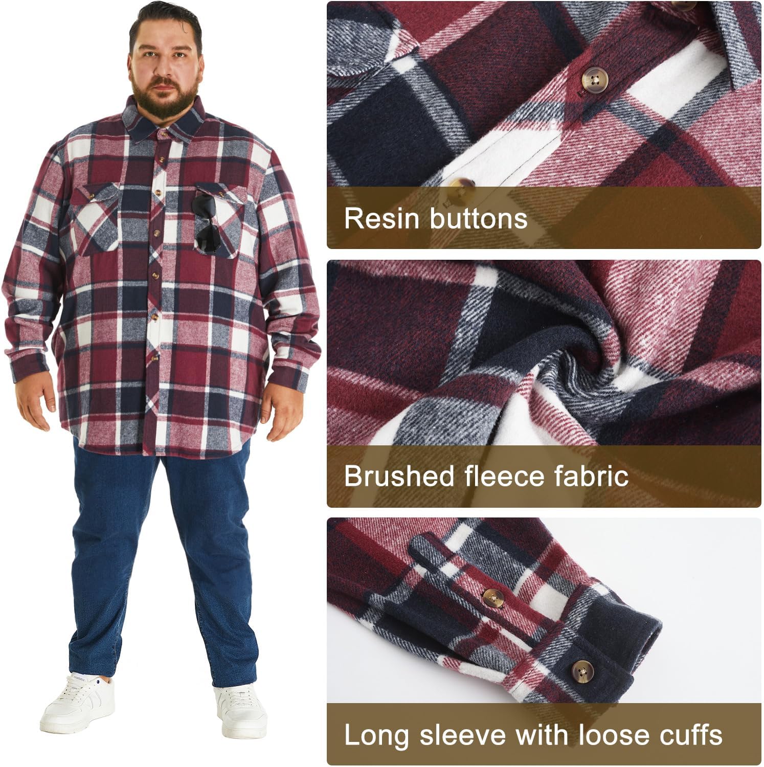 HOdo Big and Tall Mens Heavyweight Flannel Shirt 2XL- 6XL Button Down Shirt - Image 3