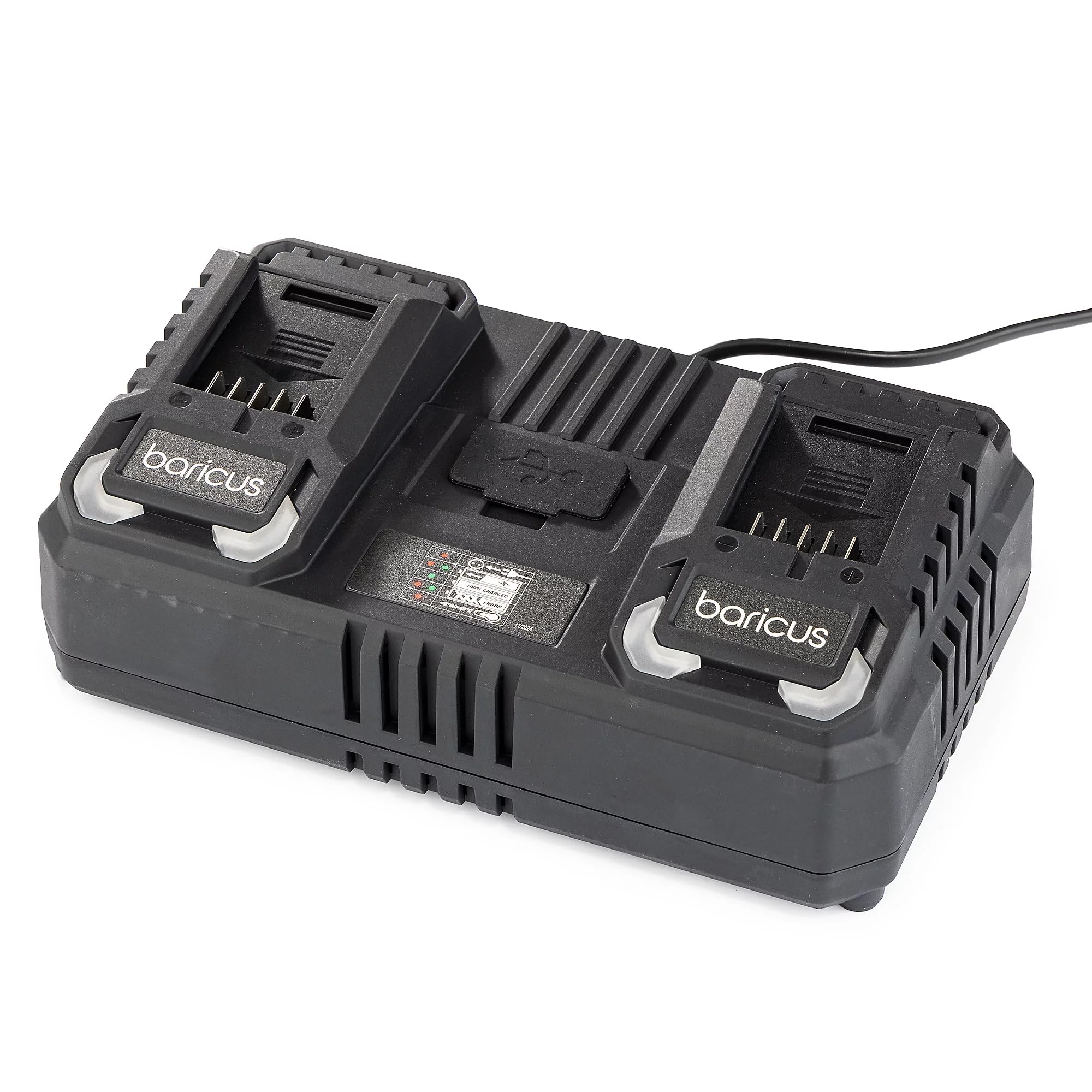Baricus Doppelladegerät 18V – Ladegerät geeignet für alle 18V 2Ah & 4Ah Akkus - mit USB & USB-C - B-Ware