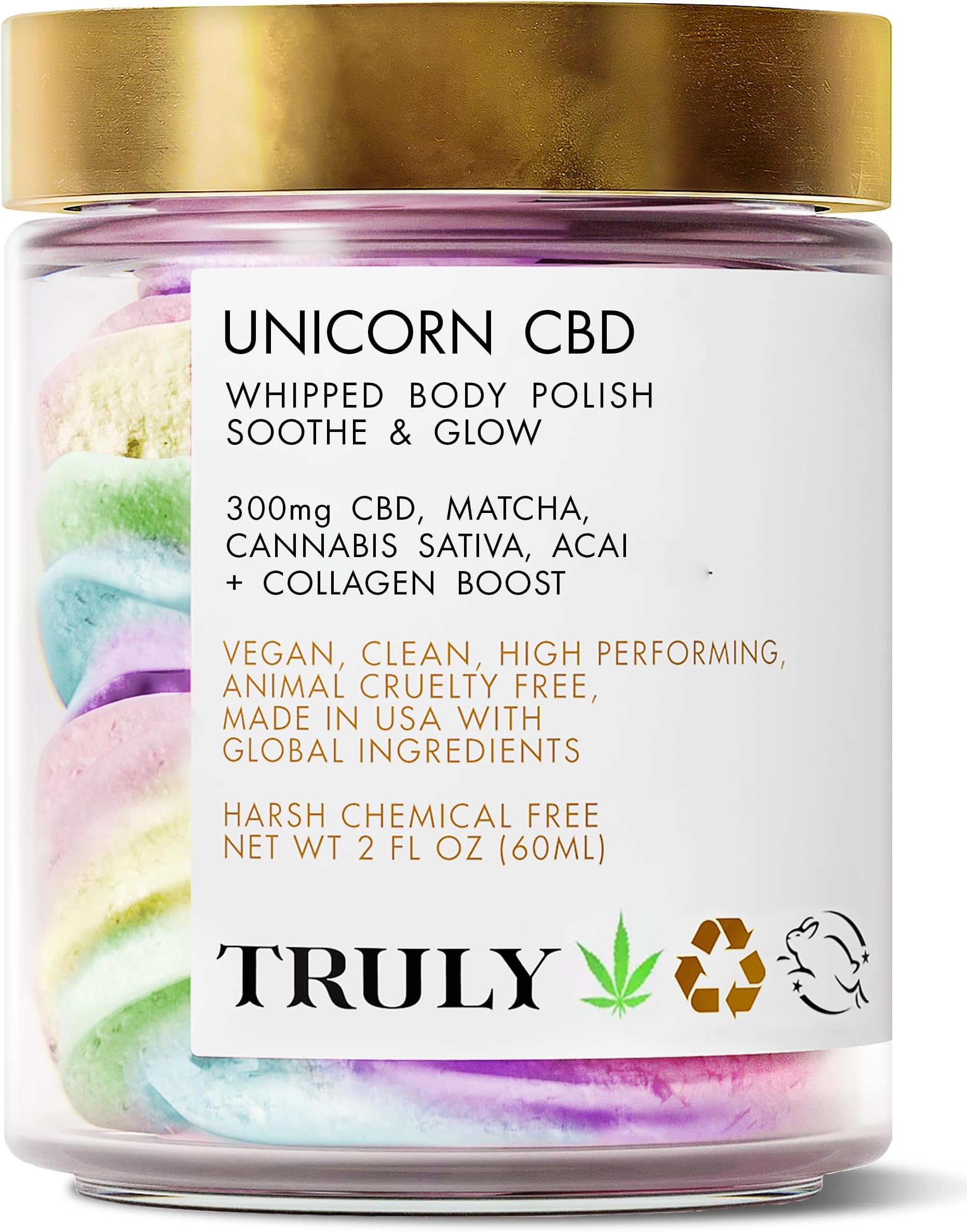 Beauty Unicorn Whipped Body Polish with Chia, Acai and Rose - with Shea for Women, Body Butter Cream for Softer, Smoother and Glowing Skin - 2 Fl. Oz