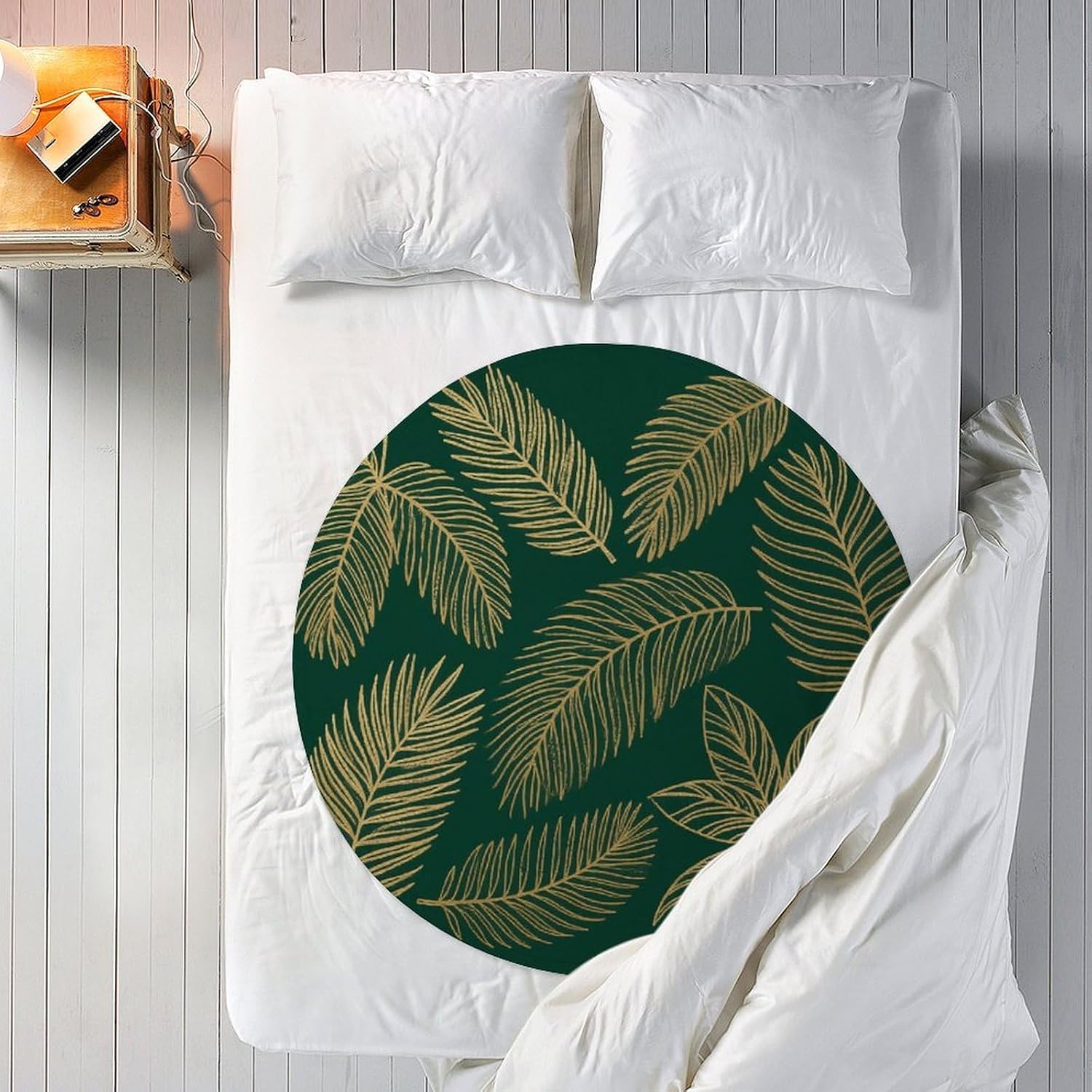 Palm Texture Throw Blanket Round Beach Towel | 59.1 Inch Circular Flannel blanket Large Soft Beach Blanket Lightweight Foldable Beach Towel Throw for Daily Leisure Use