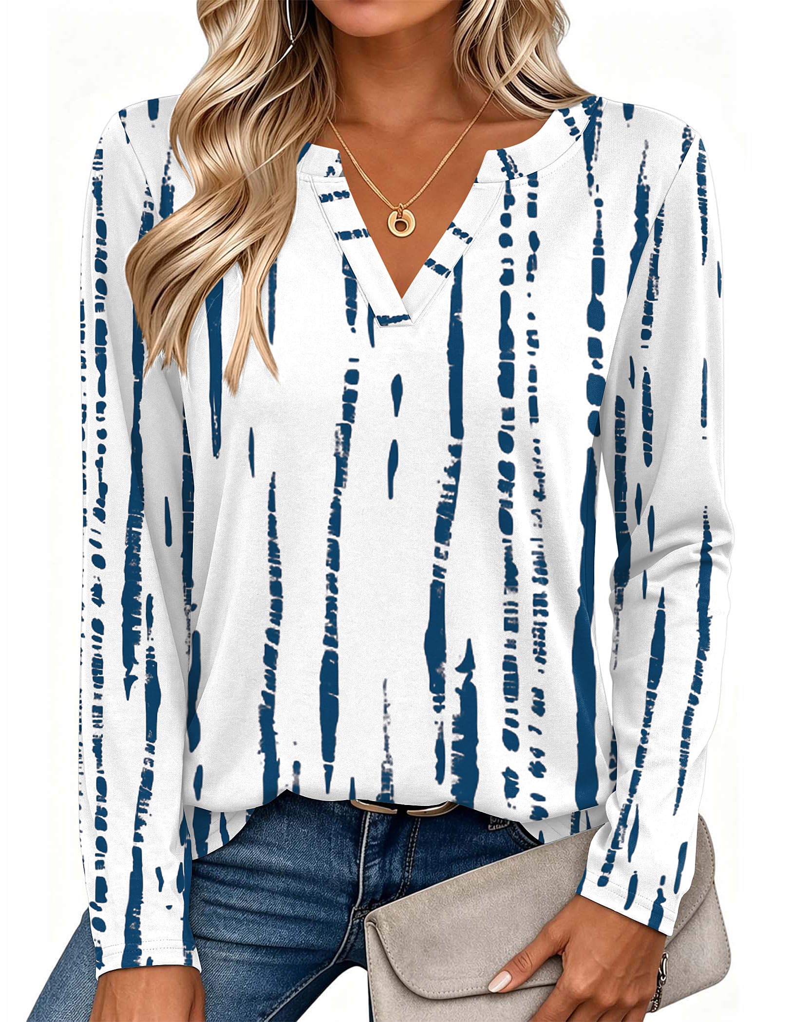 Womens Tops Long Sleeve V Neck Tee Shirts Cute Dressy Casual