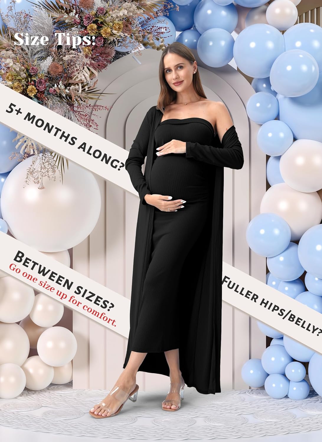 Rnxrbb 2 Piece Maternity Dress Cardigan Bodycon Baby Shower Wedding Gender Reveal Tube Dresses Night Out Cocktail - Image 2