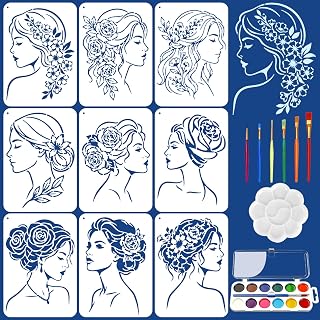 9 Stück Weibliche Silhouette Schablonen Zum Malen Mit Farbset Elegante Frauenporträt Kunstvorlagen Wiederverwendbares Mal Schablonen Für DIY Bastelarbeiten Auf Holz Stoff Segeltuch Wände