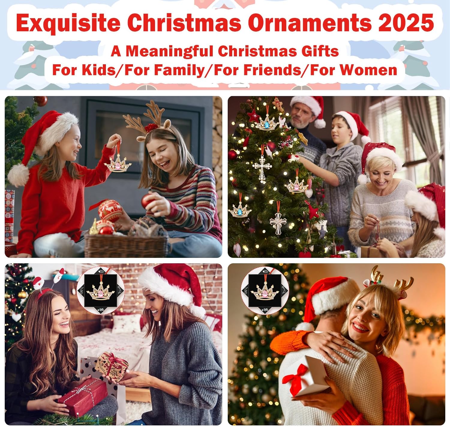 Crown Christmas Ornaments - Metal Crown with Rhinestones Ornaments for Christmas Tree,Keepsake Gifts for Girls Women Friends Sisterhood Kids - Image 4