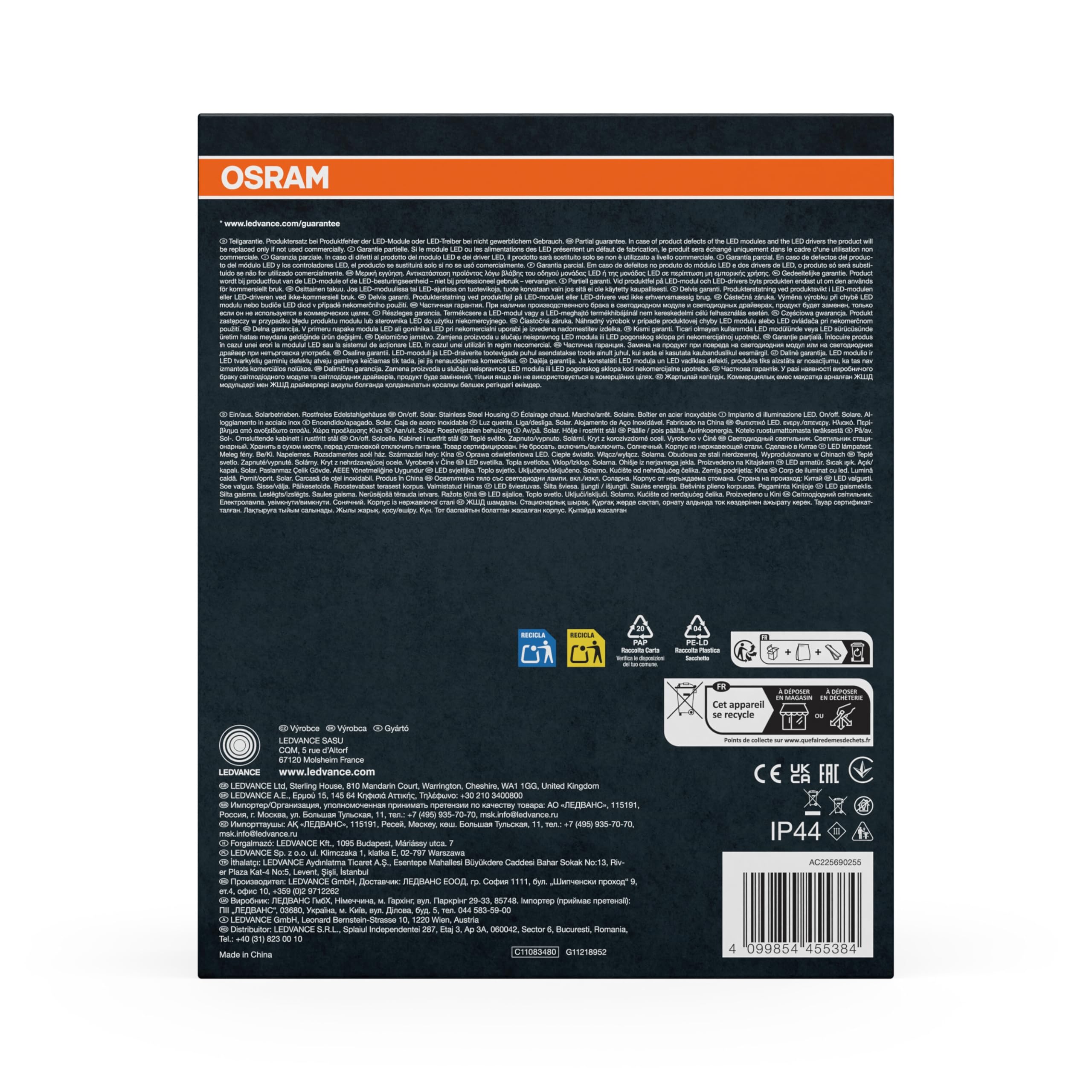 OSRAM Aplique de pared LED solar para exteriores estilo ENDURA, color negro, con sensor de movimiento y luz, 3 modos, IP44, diseño moderno para jardín y patio