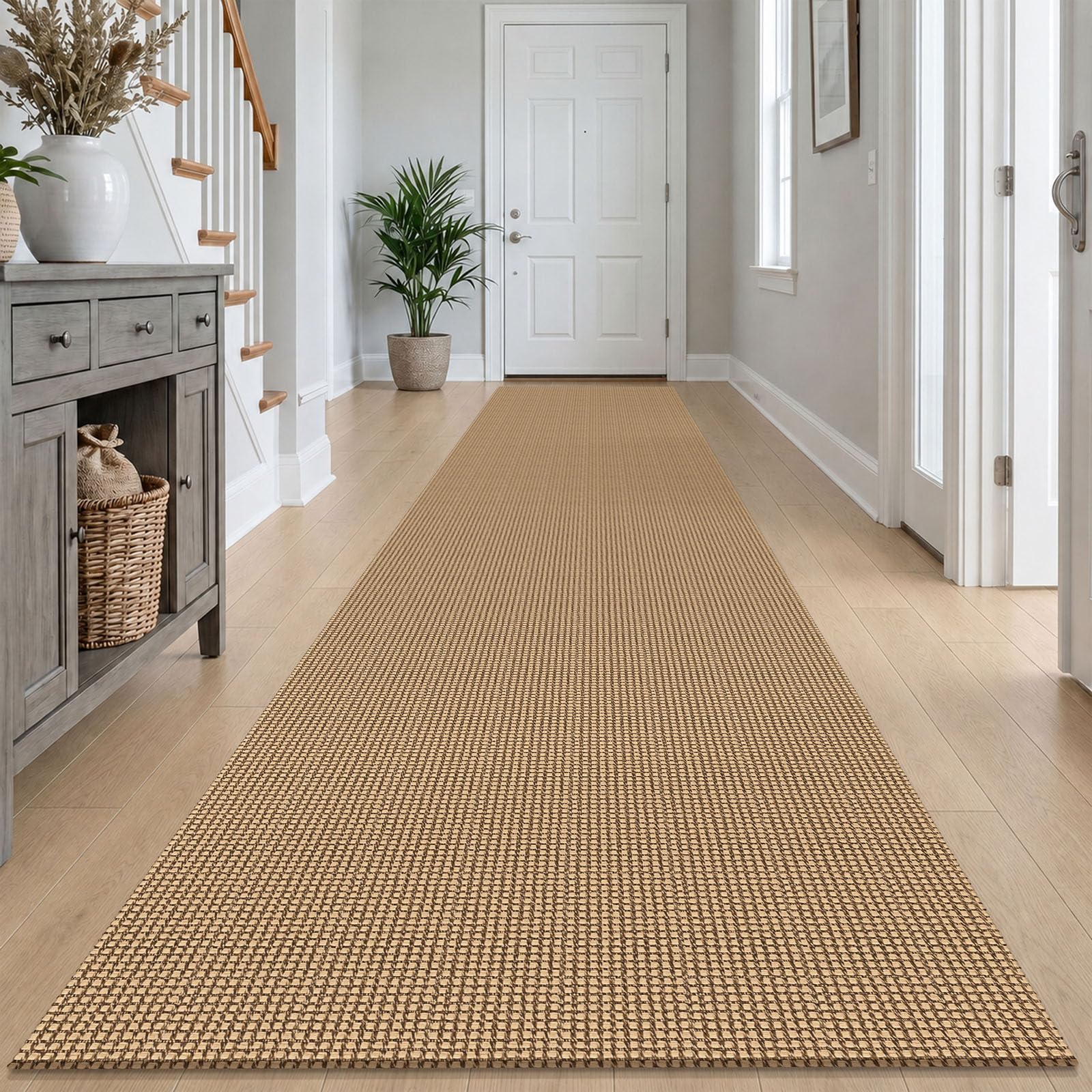 IOHOUZE Washable Exrea Long Hallway Runner Rug 3x14 Non Slip Rubber Backed Kitchen Runner Entryway Runner Indoor, Woven Rugs Floor Carpet for Kitchen Hall Entryway Stair, Orange/Tan/Brown