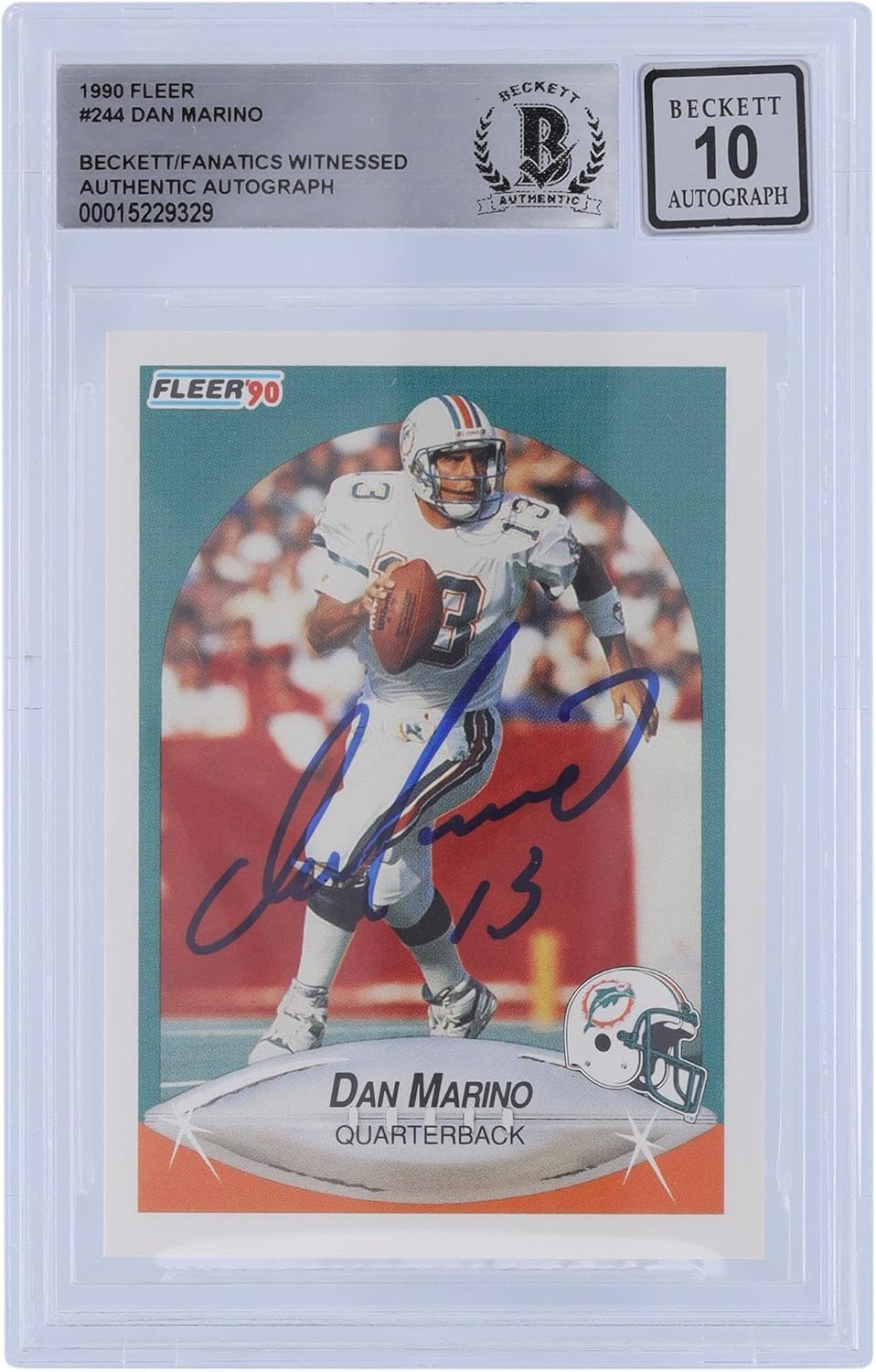 Dan Marino Miami Dolphins Autographed 1990 Fleer #244 Beckett Fanatics Witnessed Authenticated 10 Card - NFL Autographed Football Cards