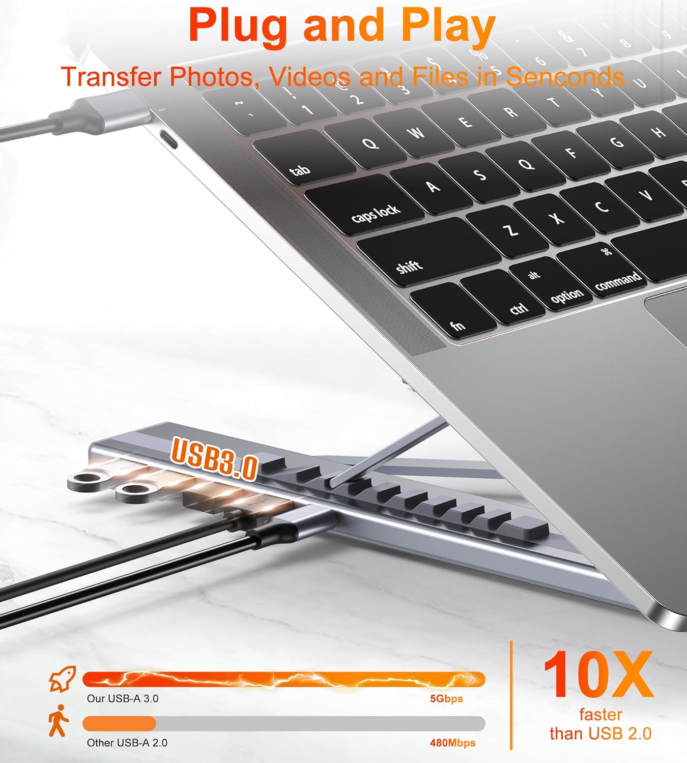 5-in-1 USB C Hub Adjustable Aluminum Laptop Stand, 4-Port USB A 3.0 with 5Gbps Data Transfer USB C Hub Docking Station [Charging Not Supported] for MacBookPro/Air/Dell/HP/Lenovo