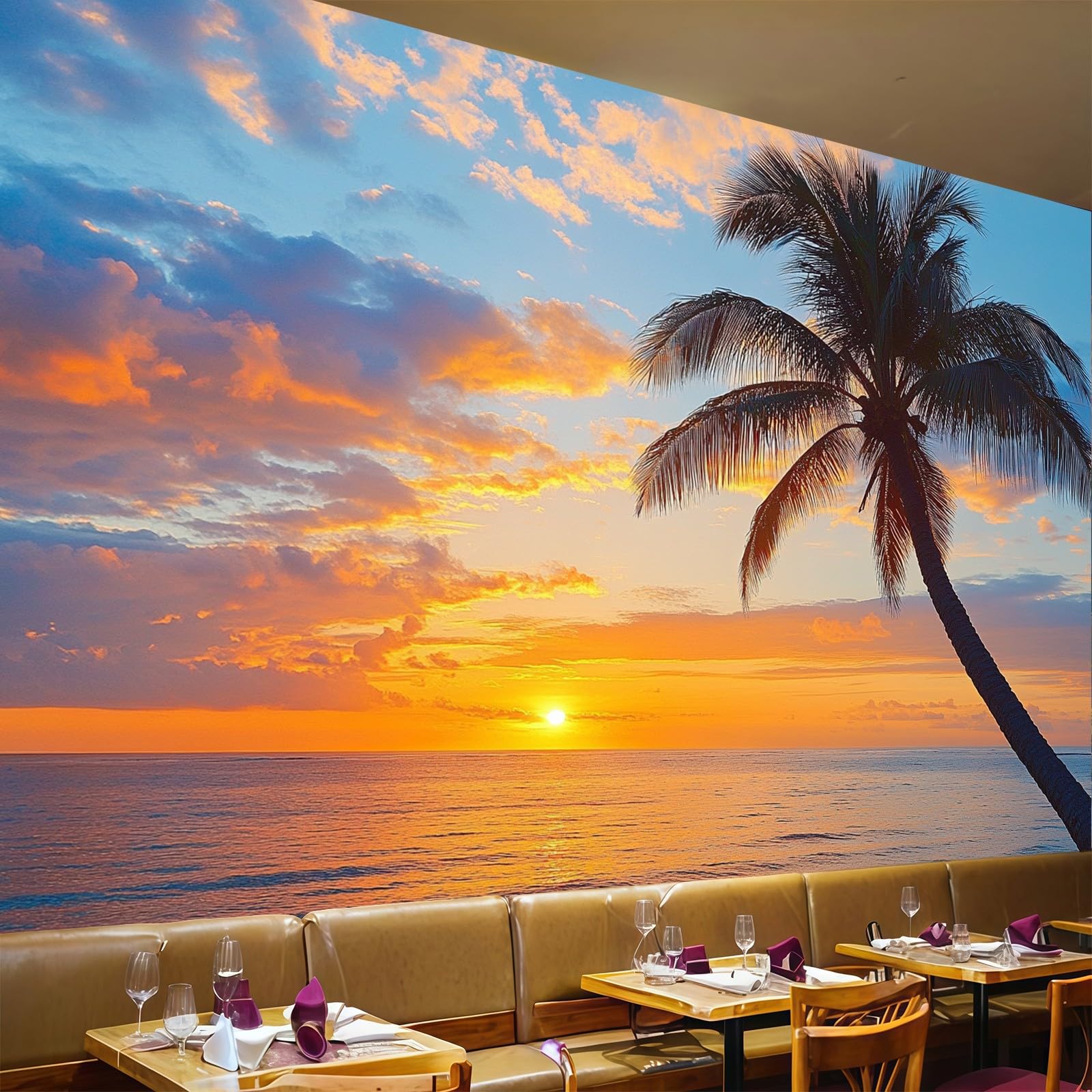 Papier peint intissé plage tropicale 300x210 cm panoramique pour grand mur de salon
