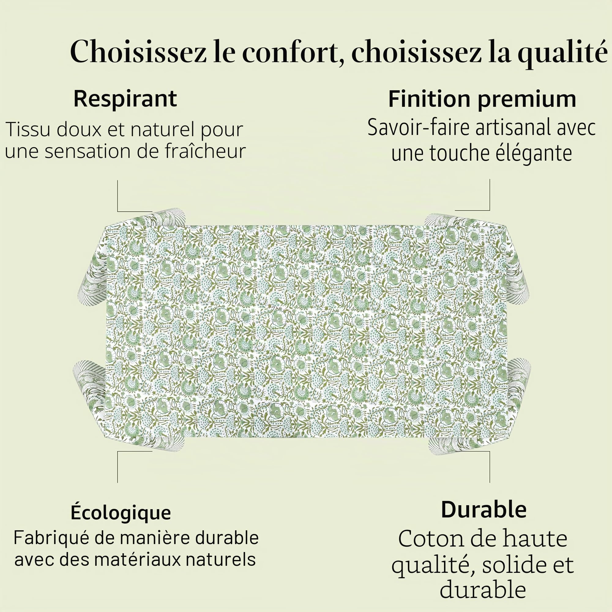 CPC Nappe rectangulaire 100% Coton - Imprimé Main Indienne - 4 Places - 152,4 x 152,4 cm - Lavable et réutilisable - pour Maison, Restaurant, hôtel, événement et Utilisation Quotidienne