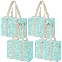 VENO 4 Pack Reusable Grocery Bags with Zipper, Heavy Duty Utility Tote with Hard Bottom, Foldable Water-Resistant Shopping Bags for Summer Beach, Pool, Picnic & Travel Carry-onEvergreen