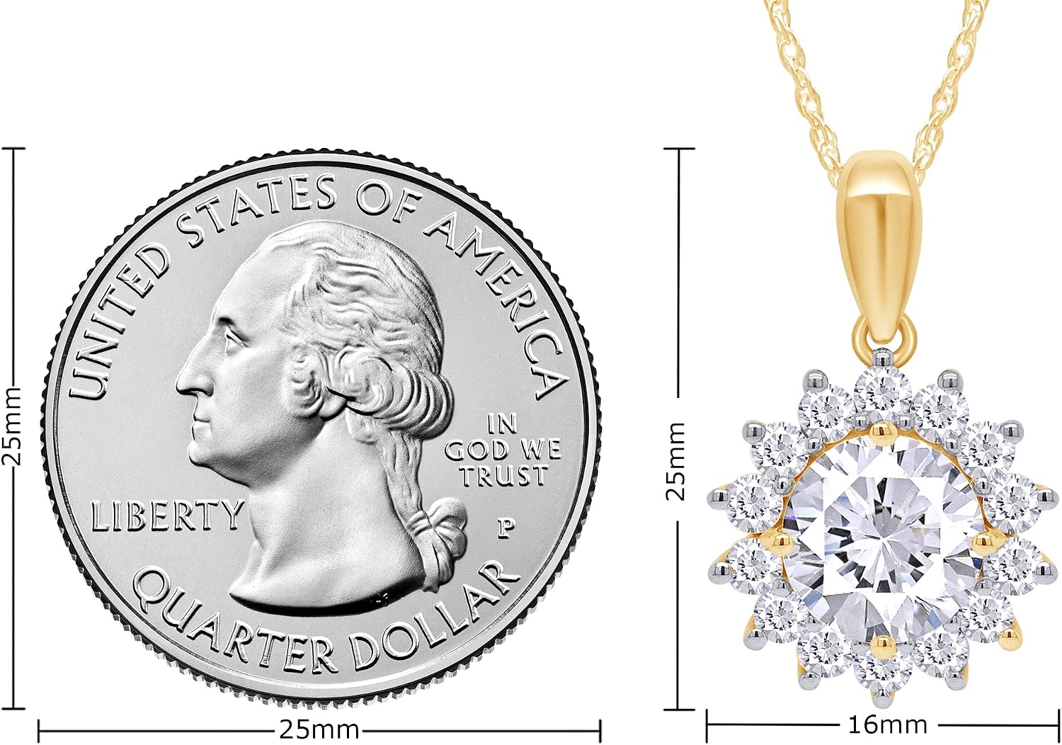 SAVEARTH DIAMONDS 3CT Moissanite Pendant Necklace 18K Gold Plated Silver D Color Ideal Cut Lab Created Diamond Necklace for Women