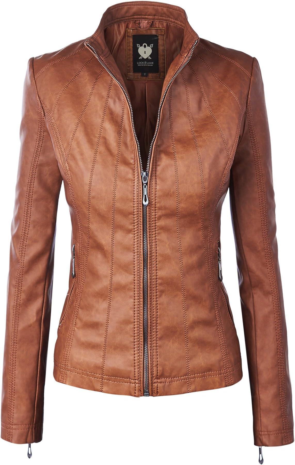 Lock and Love Women's Faux leather Motocycle Biker Jacket Coat