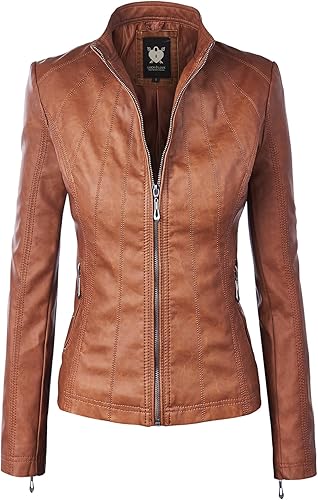 Lock and Love - Chaqueta de motociclista de piel sintética con capucha desmontable, para mujer