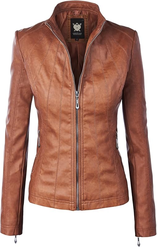 Women's Faux Leather Moto Biker Jacket Coat with Removable or Non-Removable Hood