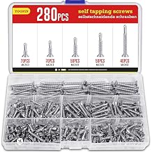 280PCS Self Tapping Screws Kit, Stainless Steel Self Drilling Screws, M4.2 Assorted Phillips Head Drilling Screws Set 32mm/25mm/19mm/16mm/13mm for Wood, Metal Sheets, Roofing Windows
