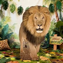 3FT Lion Cardboard Cutout Jungle Safari Party Decorations Wild One Animal Theme Standee Prop for Kids Birthday Baby Shower Photo Booth Classroom Event Supplies with Sturdy Base Board, 20" x 35