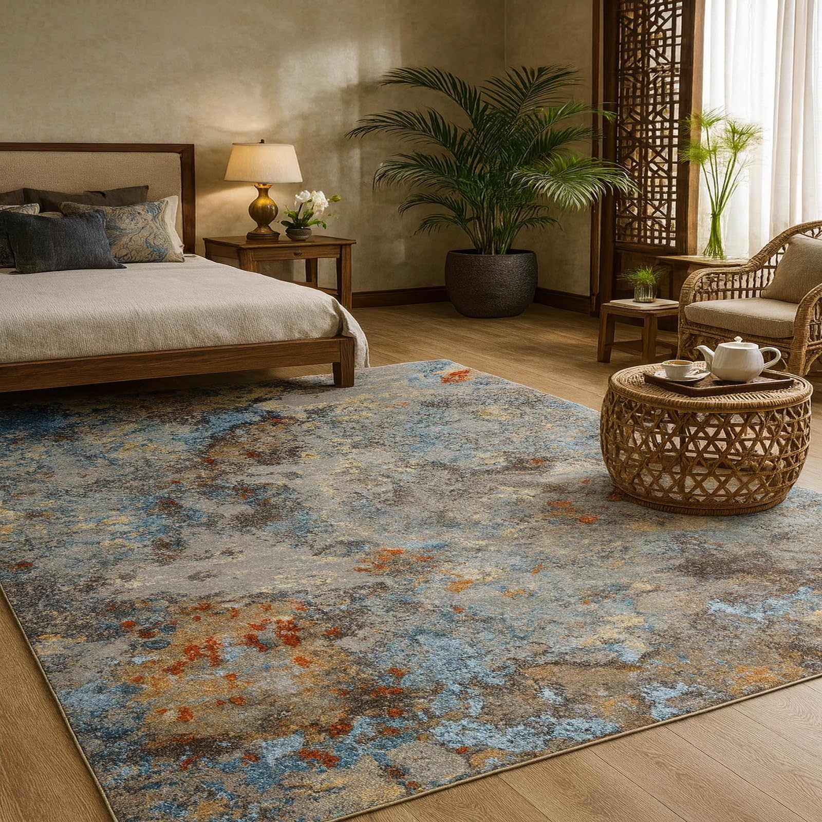 Tapis de décoration abstrait gris bleu 80x120 cm pour salon et couloir