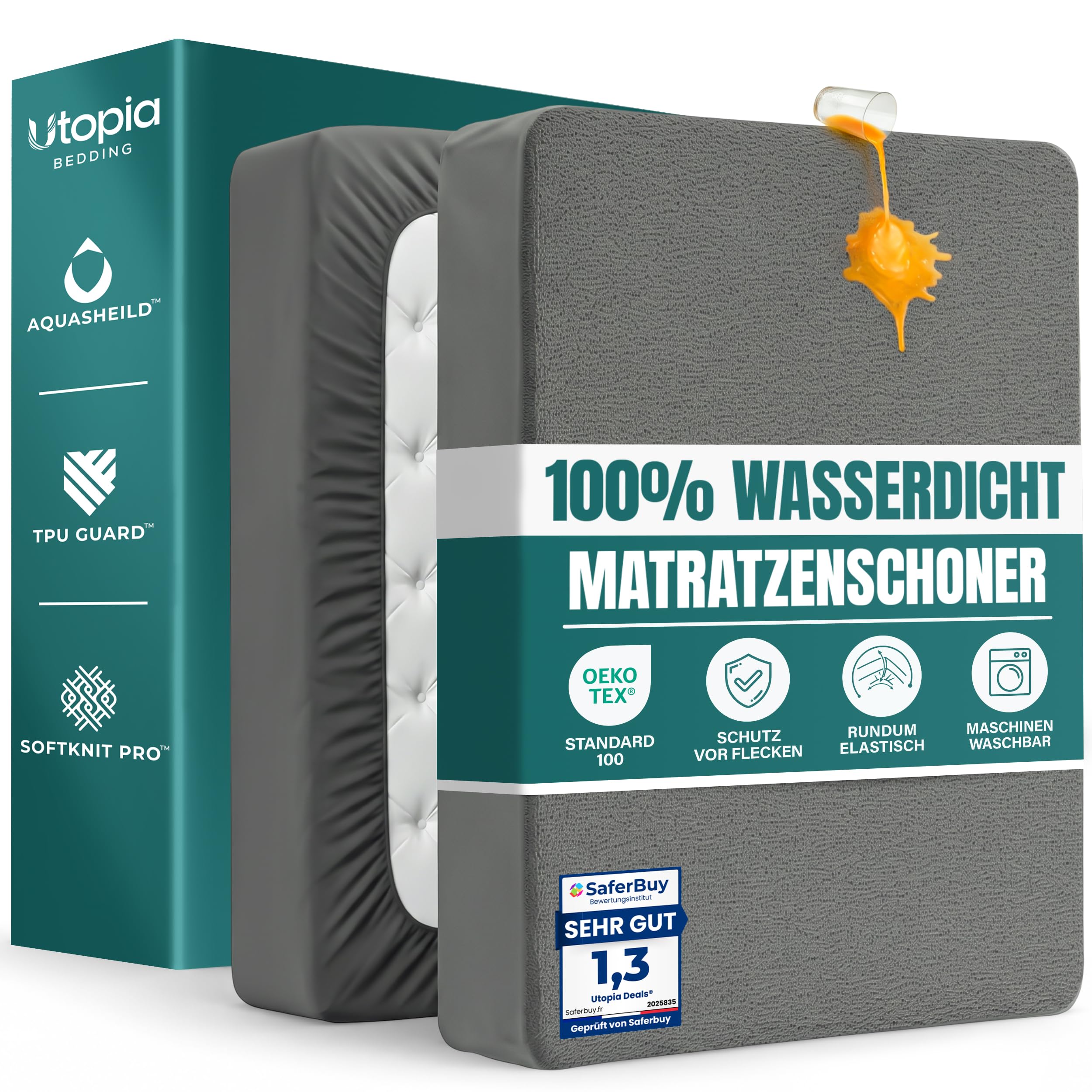 Wasserdichter Matratzenschoner 140 x 200 x 30cm, matratzenschutz (Grau)