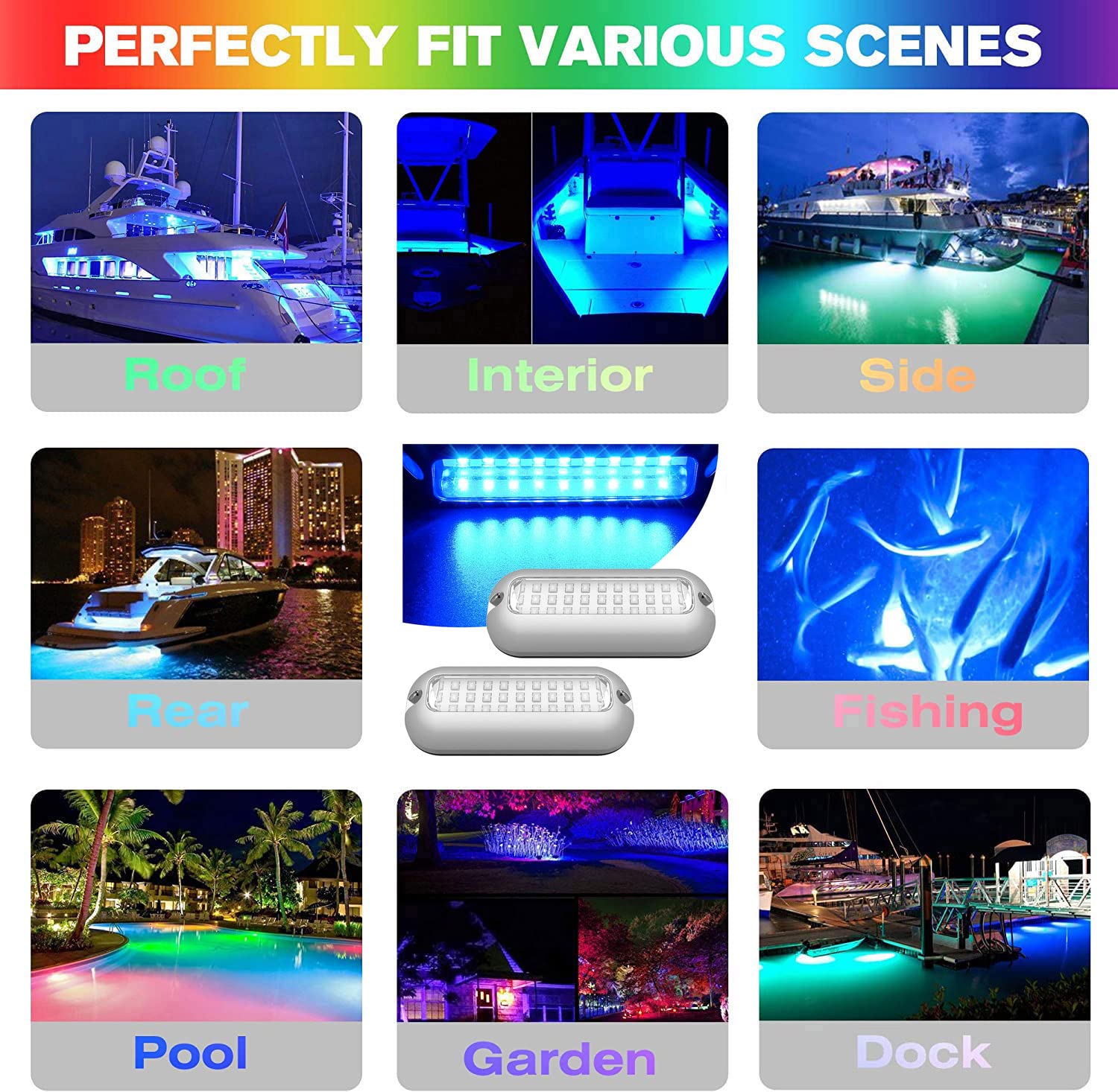 Greluma 2 Pz 27LEDs Luci subacquee per barche, pontoni marini Luca di poppa e coperta per barca in acciaio inossidabile IP68 impermeabile Luci da pesca a LED-Blu