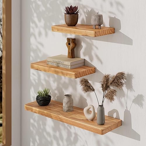 Miniatura 6 de Juego de 4 estantes flotantes negros con labio, estantes de repisa de fotos de 16 pulgadas para pared, estante flotante de madera maciza para niños,