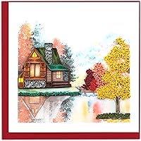 Vista 1 de Quilling Card Tarjeta de felicitación de cabaña de otoño acogedora hecha a mano, tarjeta en blanco de 6 x 6 pulgadas con sobre, verificado