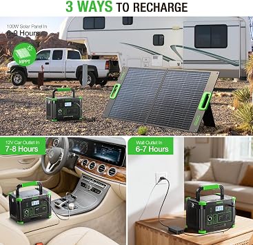 Portable Power Station 500W (Peak 1000W), 519.48Wh Solar Generator Power