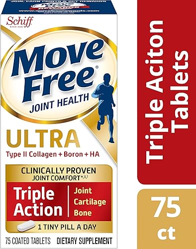 Move Free Tabletas de colágeno tipo II, boro y HA Ultra Triple Action, sin movimiento (75 unidades en una botella) 1 unidad (paquete de 3)