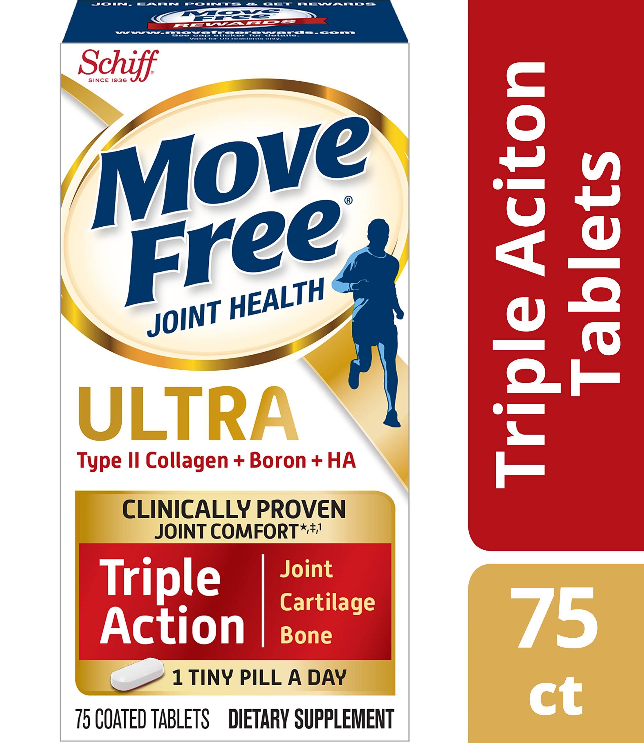 Move FreeType II Collagen, Boron & HA Ultra Triple Action Tablets, Move Free (75 Count in A Bottle) 1 ea (Pack of 3)