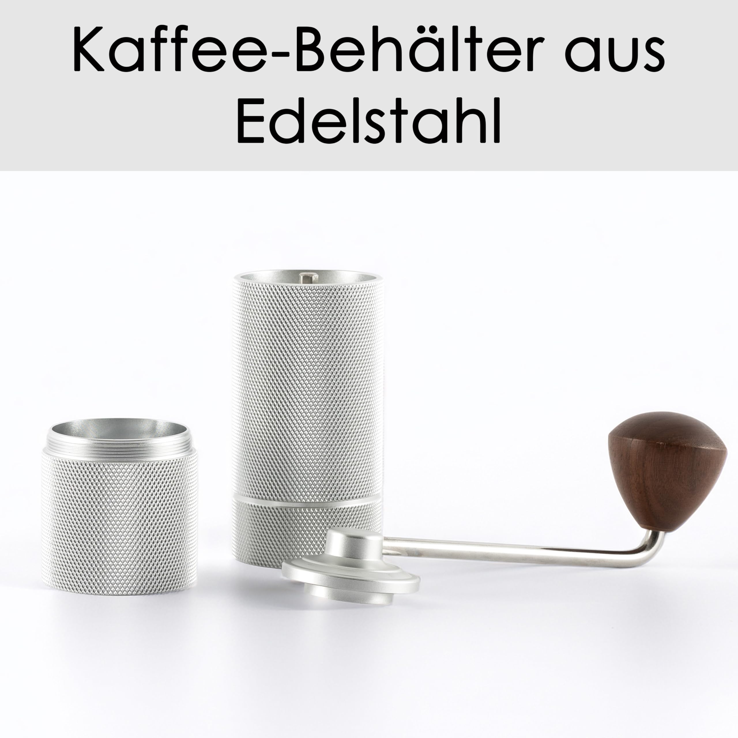 Hanseküche Młynek do kawy – ręczny młynek do kawy z precyzyjnym mechanizmem mielącym ze stali nierdzewnej i drewnianym uchwytem – stożkowy mechanizm mielący do espresso, młynek do espresso, stal