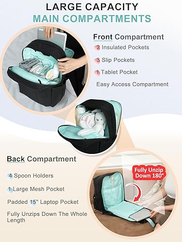 Miniatura 4 de MOMINSIDE Mochila para pañales  Bolsa de pañales acolchada extra grande  Bolsa de pañales de neopreno acolchada para 2 niños y niñas, cambiador