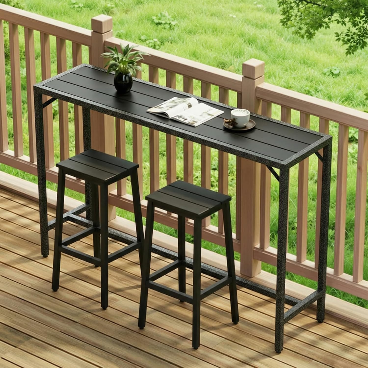 TLSUNNY Outdoor Bar Table, 47" Patio Counter Height Table, High Top Furniture w/HDPE Top, E-Coating & Hammer-Finish Frame, Adjustable Foot, All Weather for Hot Tub,Balcony,Poolside,Kitchen