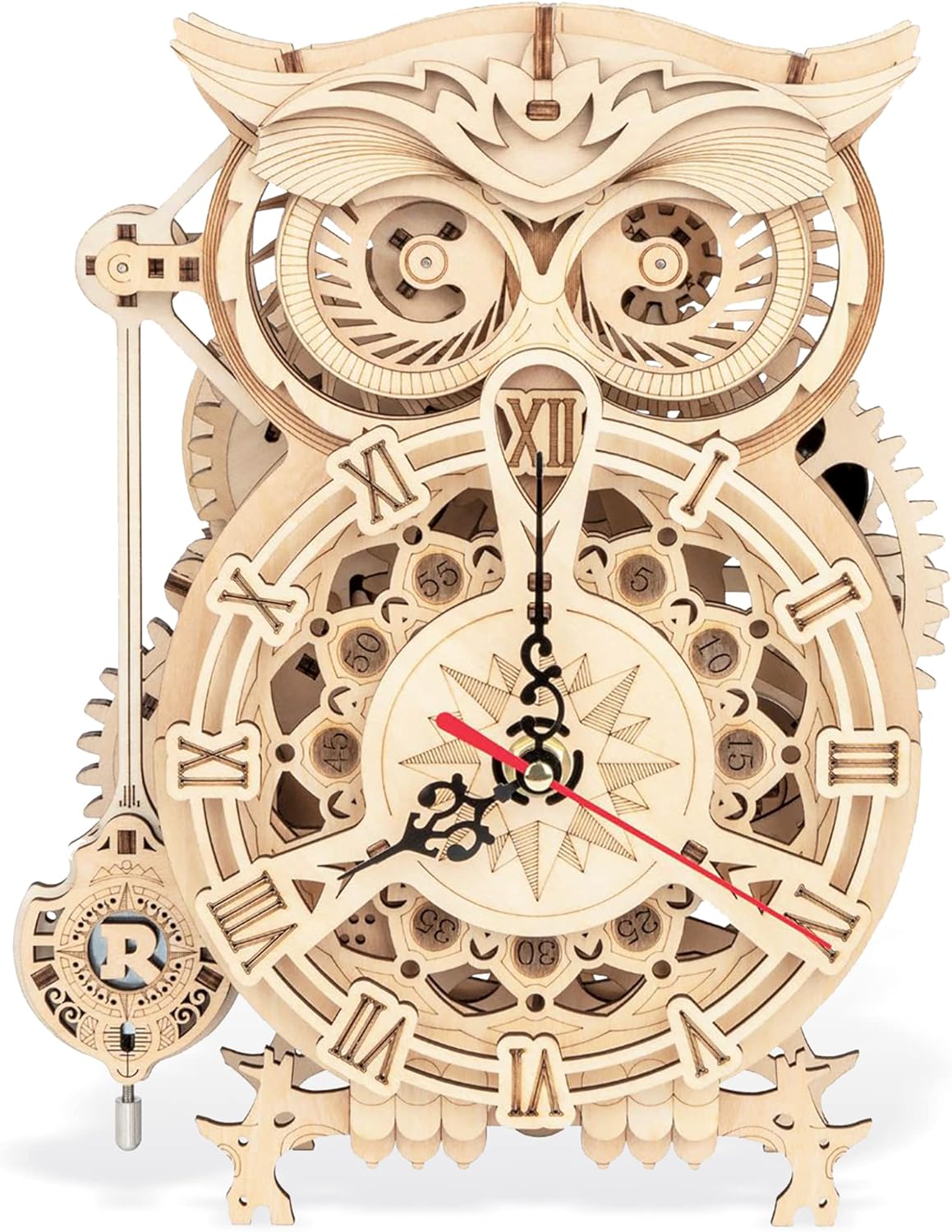 Collections Etc 161-Piece Owl Mechanical Wooden Model Clock Kit