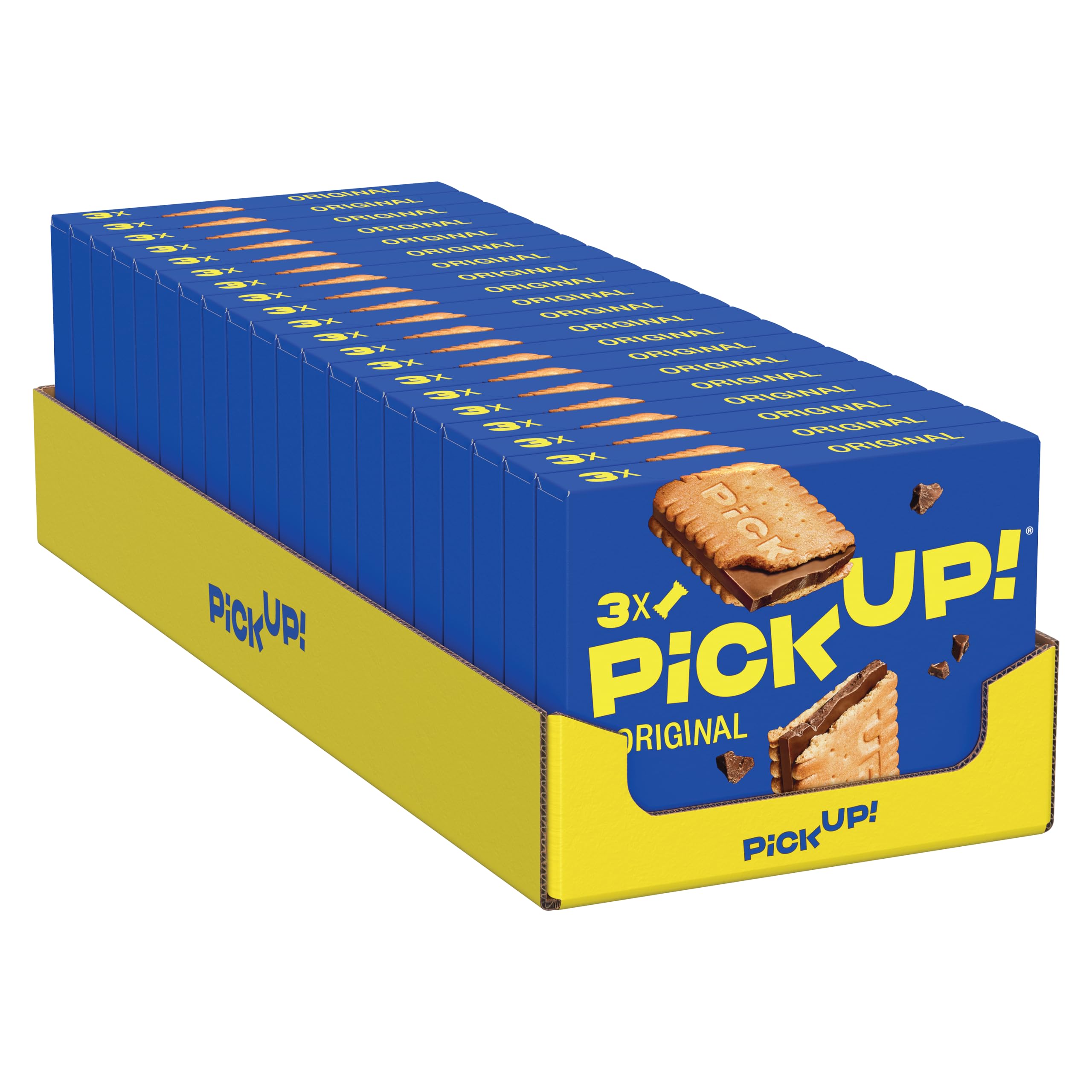 PiCK UP! Original (20 x 84 g), Keksriegel mit knackiger Milchschokoladentafel zwischen zwei knusprigen Keksen, der Snack für unterwegs, 20 x 3er Multipack