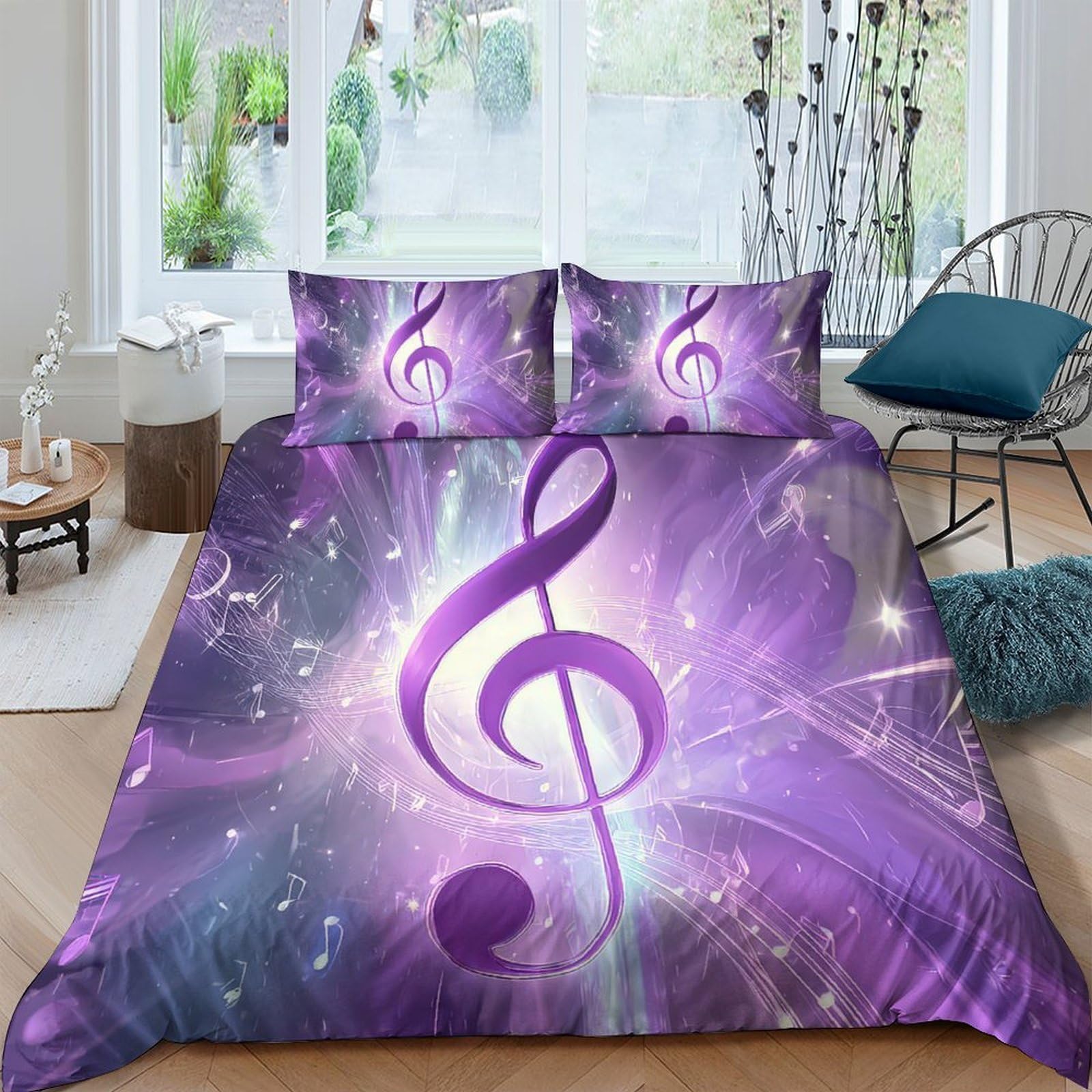 Ctjqhvkz Style-6 3D Printed Purple Music Note Fitted Sheet Microfiber Soft Bedroom Decor Artistic Bed Cover For Home Guest Room Single（135X200cm）
