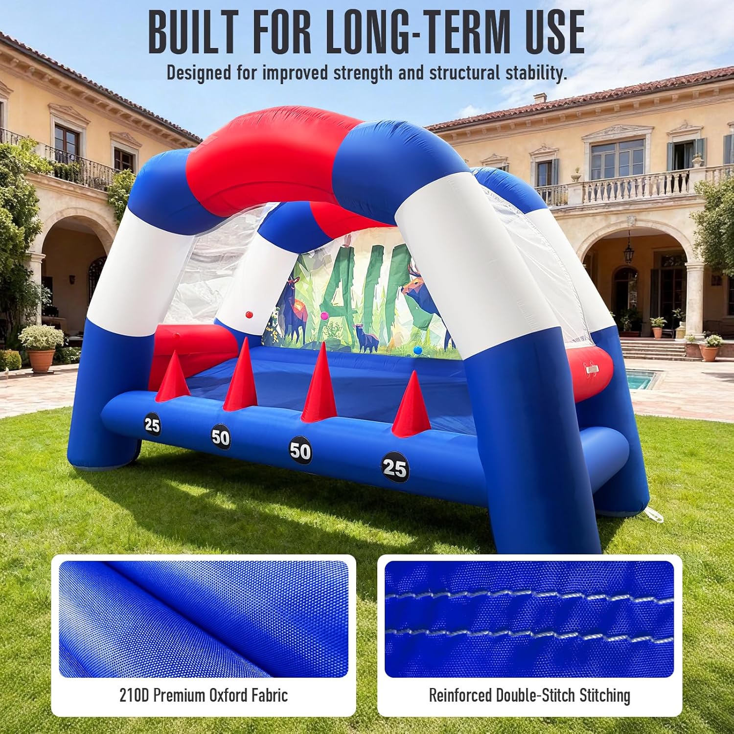 14.1x6.5x8.8Ft Inflatable Archery Range Floating Ball Shooting Archery Target Interactive Sport Games with 2 Longbow + 6 Arrows+8 Balls, Perfect for Backyard, Indoor & Outdoor Fun
