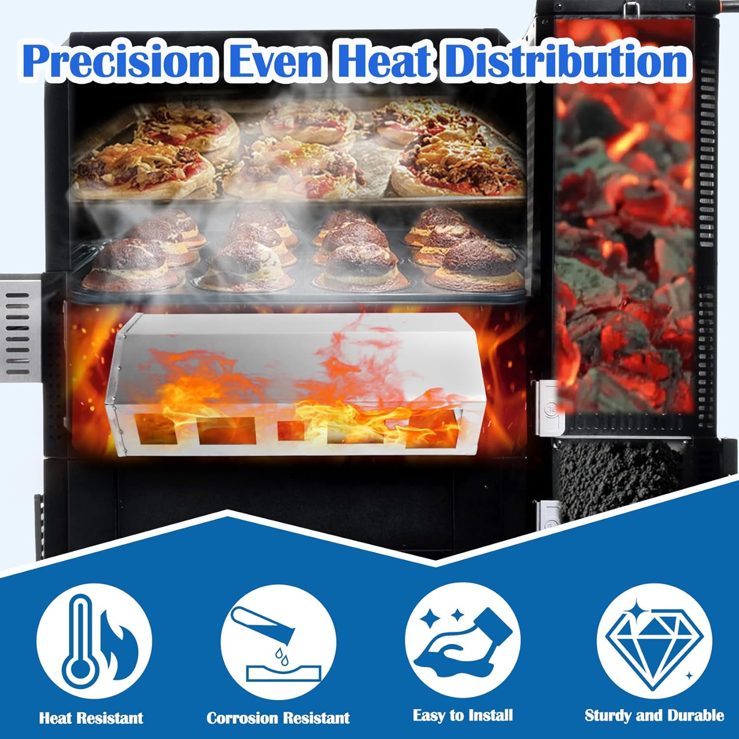 SafBbcue 9904200046 Heat Manifold for Masterbuilt Gravity Series 800 Digital Charcoal Grill and Smoker Parts, for Masterbuilt 800 MB20040122 MB20040221 Heat Manifold Replacement Kit, Stainless Steel