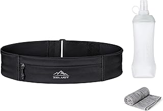Zelvot Running Belt with 400ml Soft Flask, Extension Strap & Phone Holder, Adjustable Running Fanny Pack with Gym Towel, W...
