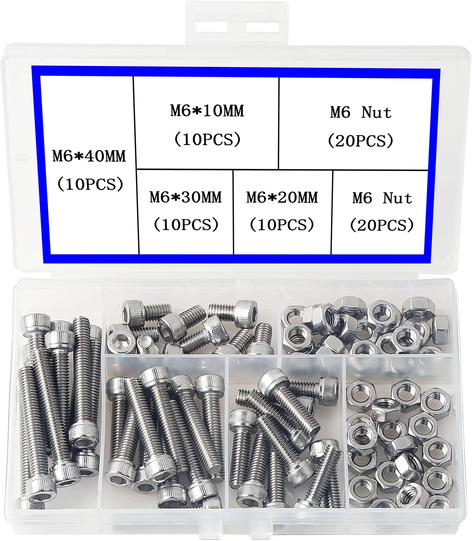 newlng M6 304 Stainless Steel Bolts and Nuts, Hex Flat Head Cap Bolts Screws Nuts Hexagon Socket Head Screw,Heavy Duty Hex Bolts Nuts Assortment, Head Mechanical Parts Combination Box