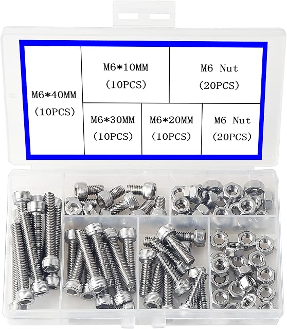 M6 Nuts and Bolts Set 304 Stainless Steel Hexagon Socket Head Cap Screws Hexagon Socket Head Screw Head Mechanical Parts Bolt And Nut Combination Box
