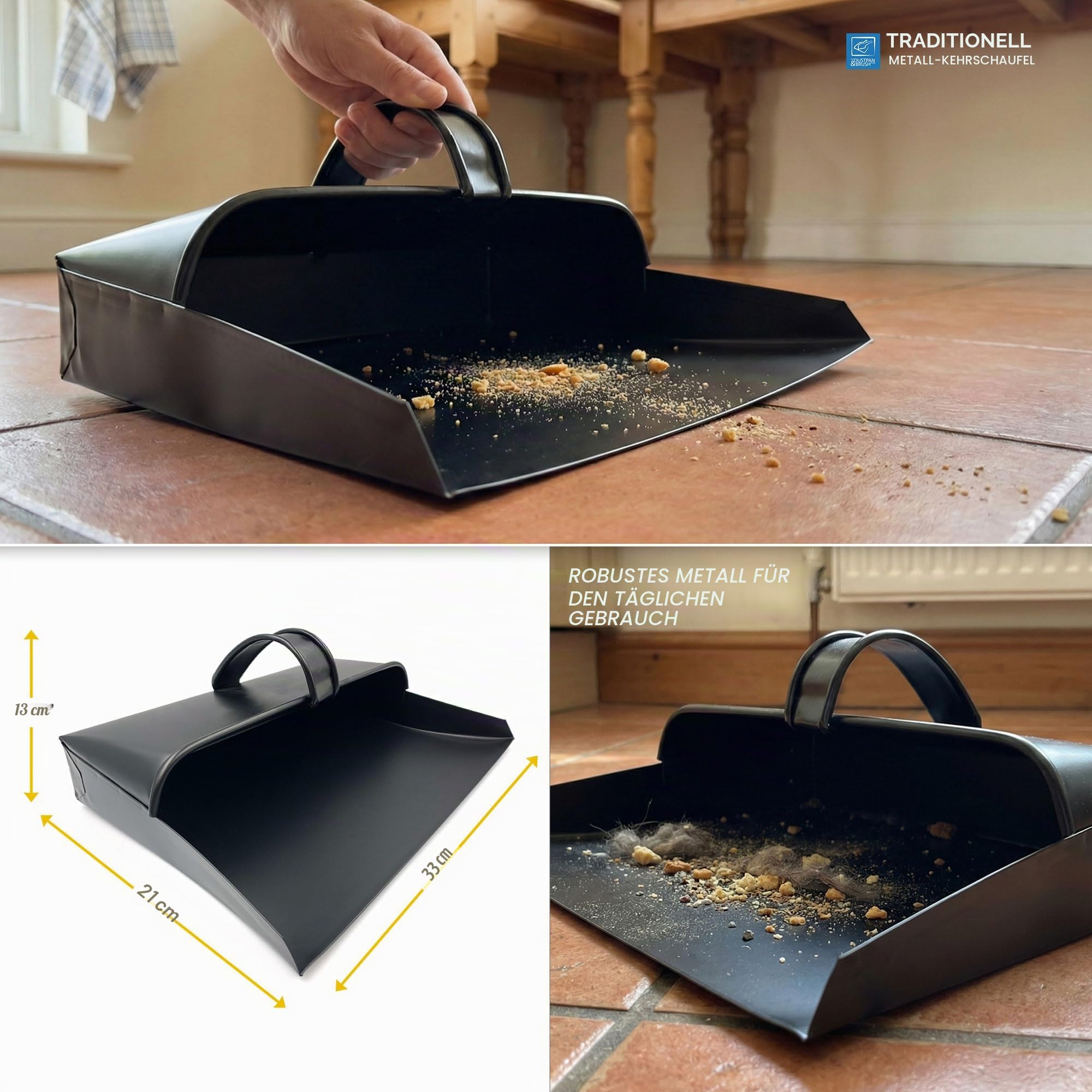 Traditionelles großes Metall-Kehrblech mit Haube und Griff - Handschaufel eignet Sich für Heißabfälle - 12 Zoll / 310mm breit von The Dustpan und Brush Store
