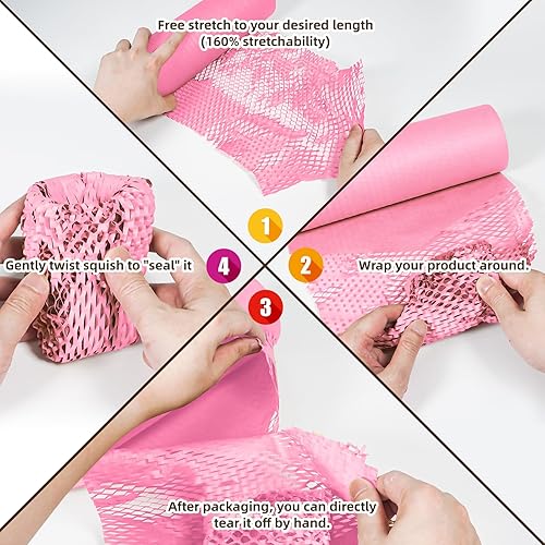 Miniatura 3 de Envoltura de papel de embalaje de panal rosa de 12 x 200 pies, alternativa sostenible al envoltorio de burbujas para envíoregalo, envoltura de papel