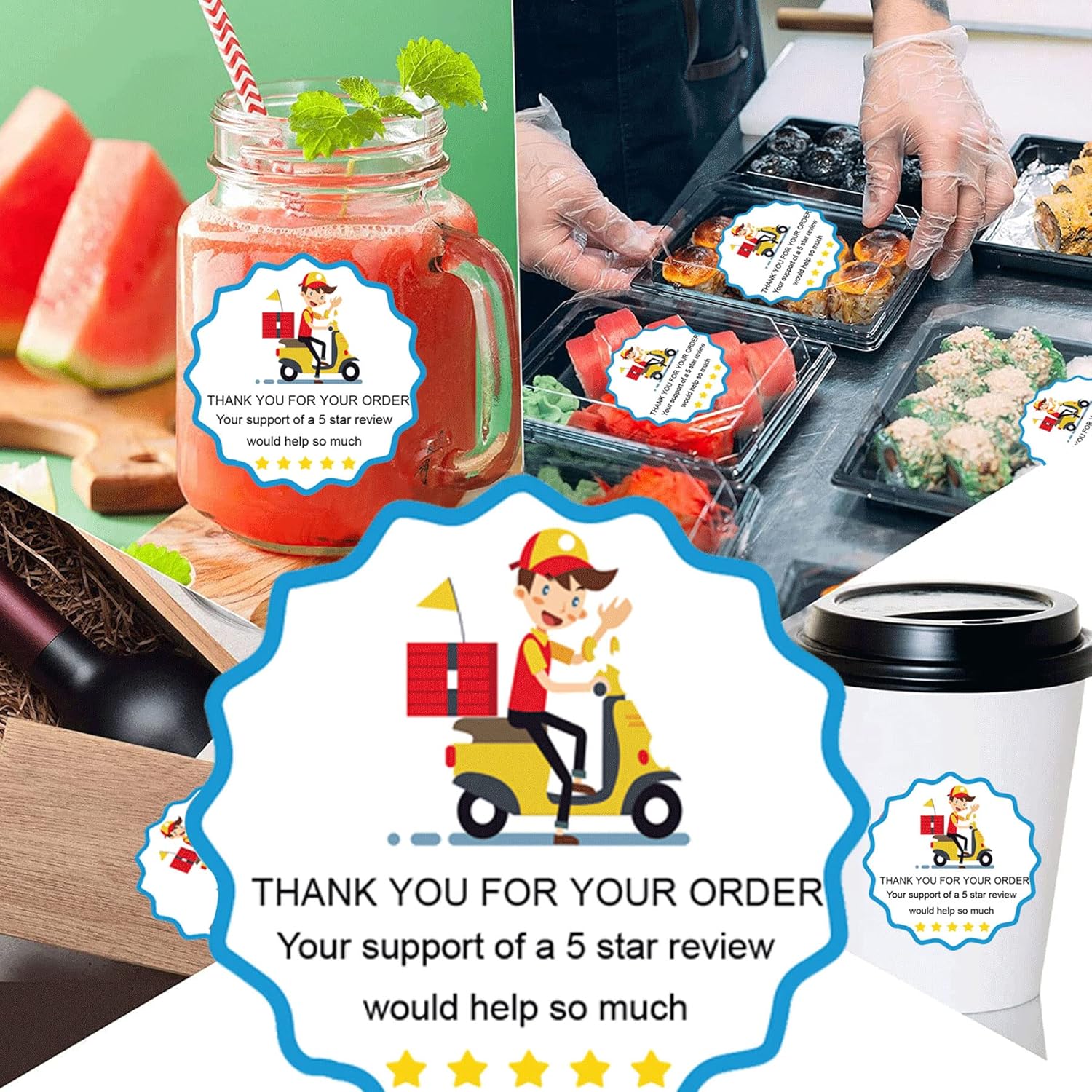 500 Pcs 2 Inch 5 Star Review Delivery Labels Thank You for Your Order Stickers - Food Delivery Tamper Evident Sealed for Freshness Labels Stickers for Food Package (Pack of 2)