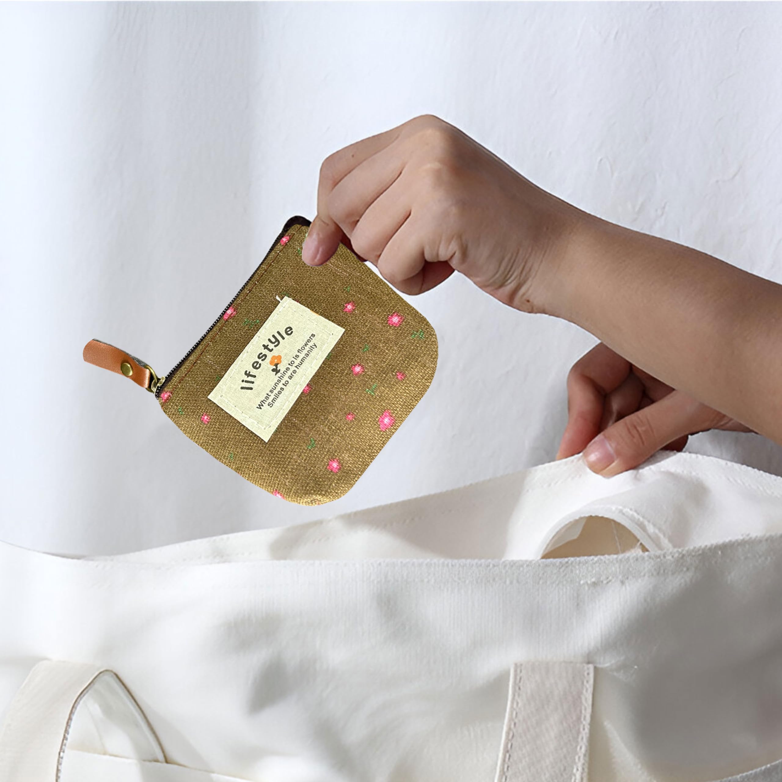Kraptick Multipurpose Coin Pouch – Compact Zipper Purse for Coins, Cash & Small Essentials Durable & Stylish Fabric Mini Organizer for Daily Use (Light Brown) (Pack of 2) 3
