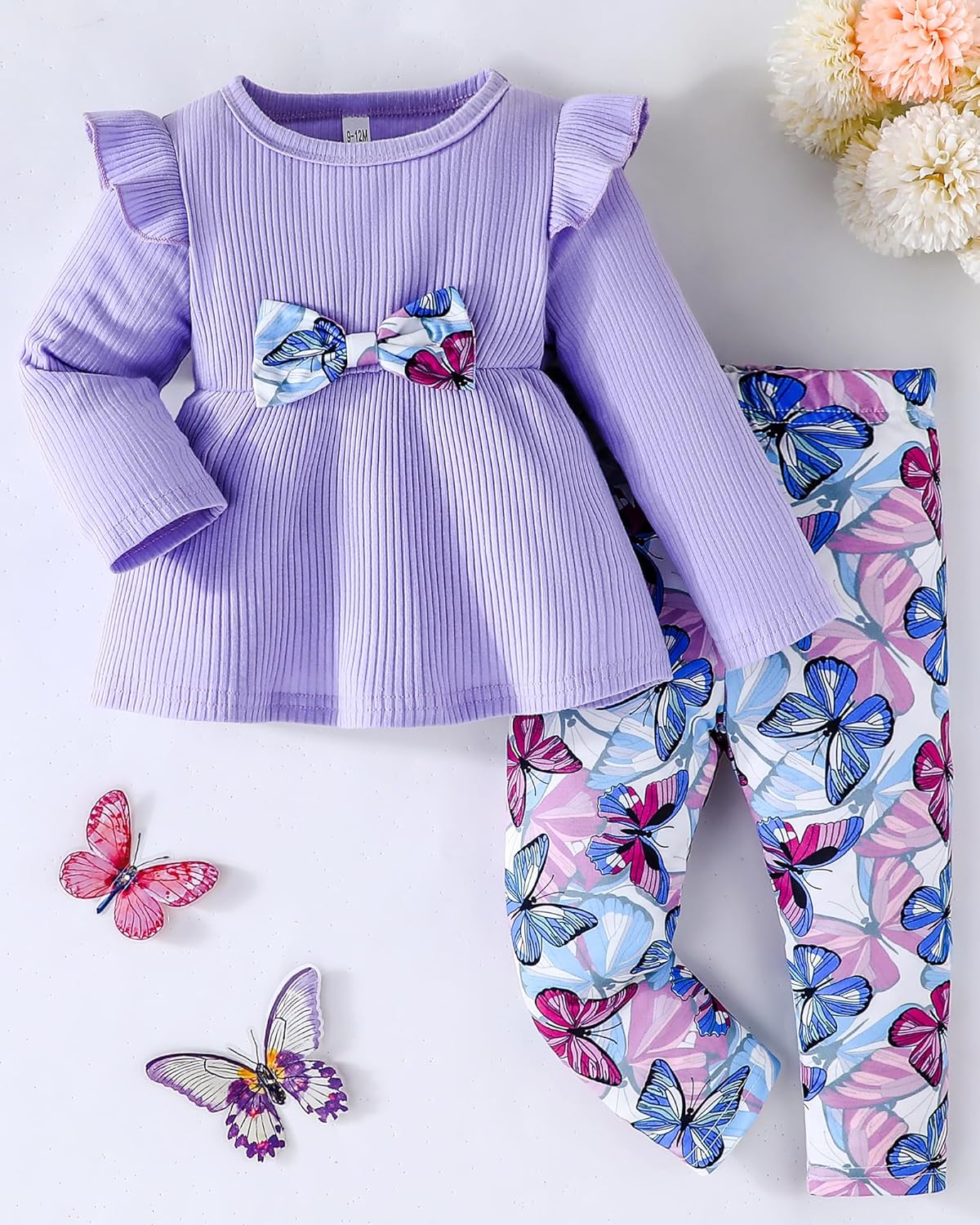 Jecson Toddler Baby Girl Clothes: Cotton Soft Outfits Set A-Line Top & Butterfly-Print Pants Cute Fall Home Outdoor 6M-4Y - Image 2