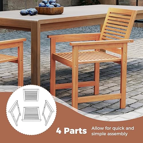 Miniatura 7 de Tangkula Juego de 4 sillas de patio, sillas de comedor de madera para exteriores con respaldo inclinado y asientos de listones, sillones para