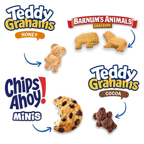 Nabisco Fun Shapes Variety Pack, Barnum's Animal Crackers, Teddy Grahams and CHIPS AHOY! Cookies, 20 Snack Packs