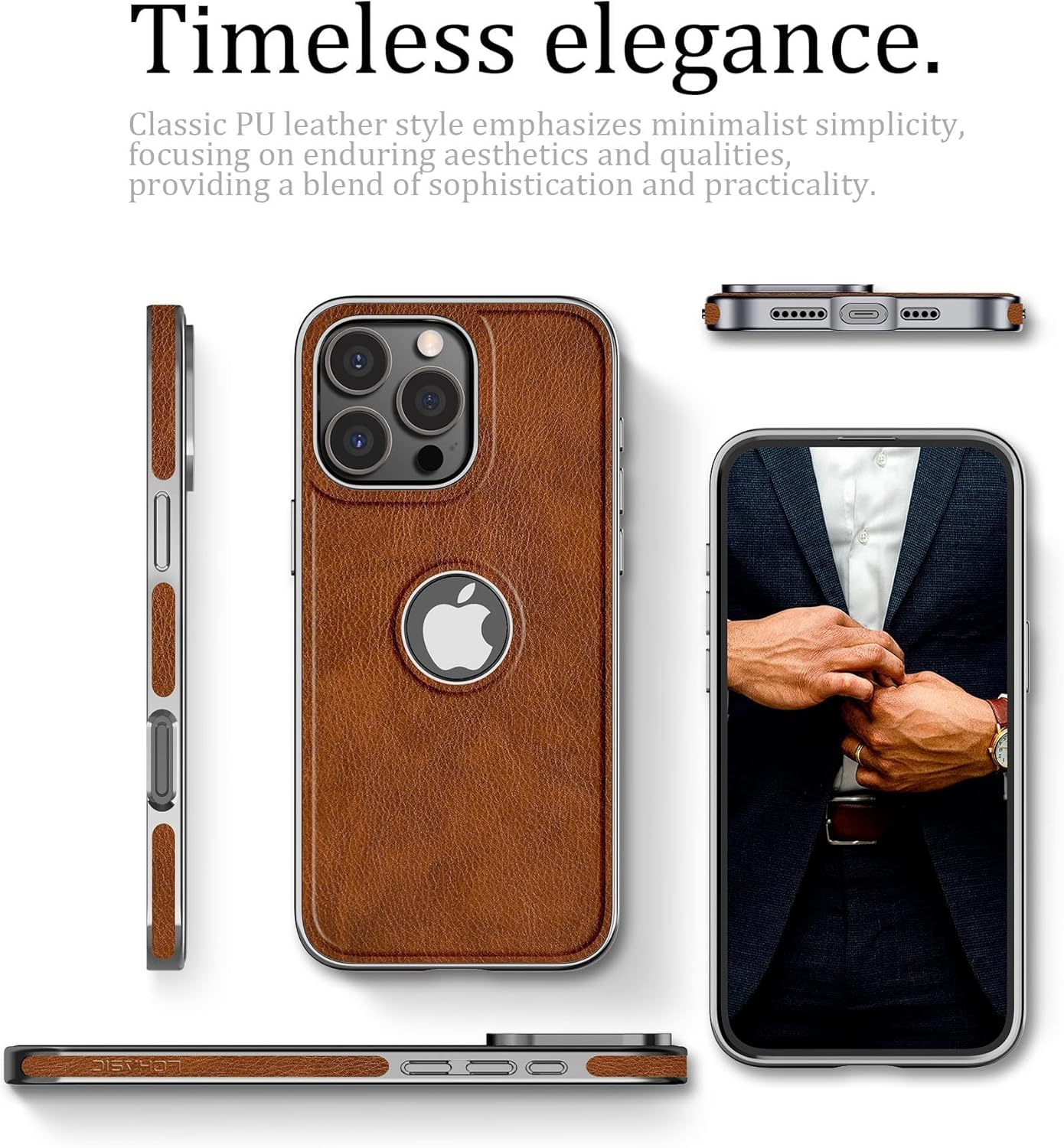 LOHASIC Magnetic Case for iPhone 16 Pro Max, Stronger Magnet Compatible with MagSafe, Luxury Logo View, Elegant PU Leather ProMax Phone Cover for Men Women, 6.9 Inch - Brown Grey