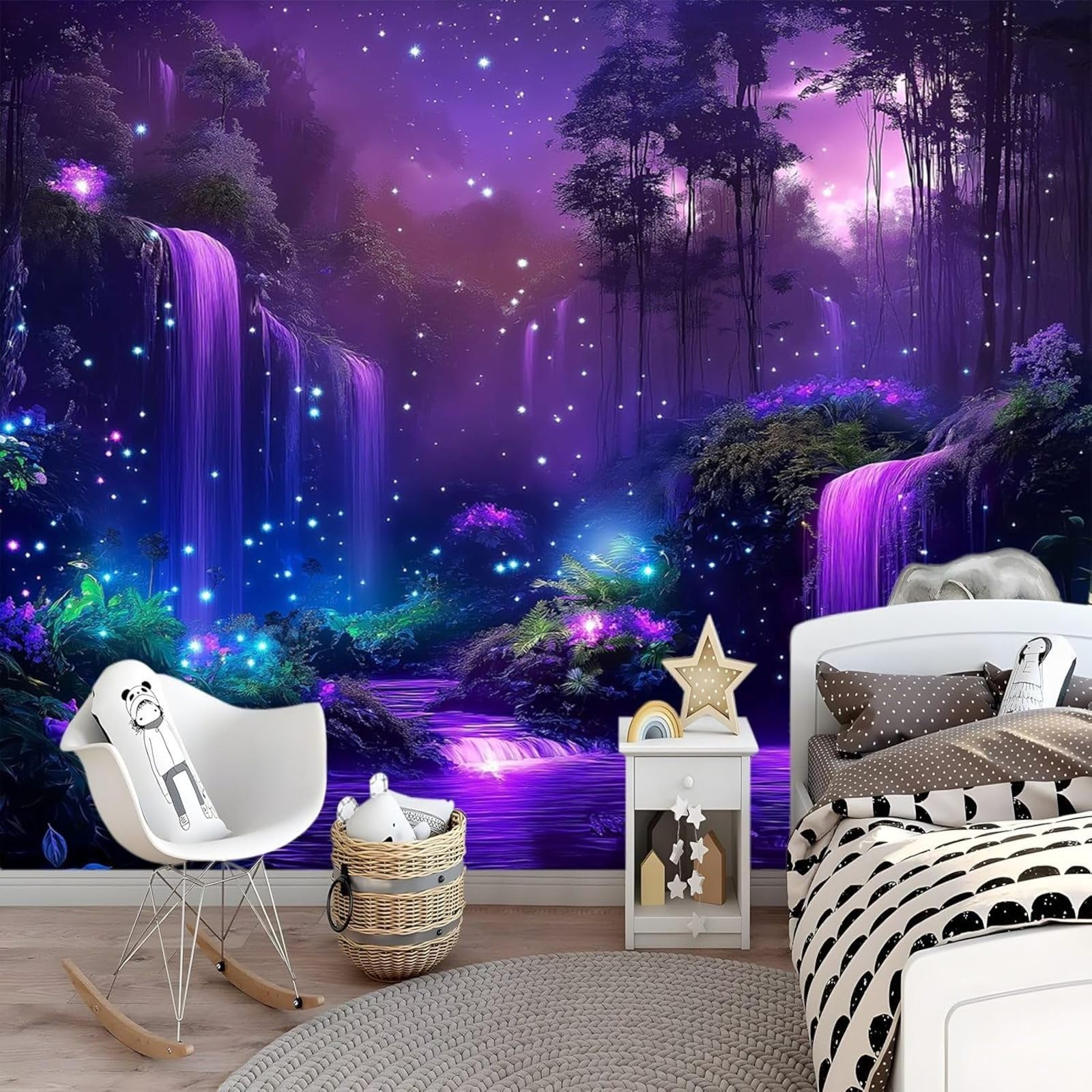 Hgjdjhnf 3D Mural Photo Wallpaper 3D Fantasy Forest Waterfall Purple Non-Woven Modern Wall Decoration Design Wall Decoration Living Room Bedroom,150Cmx105cm Stickers - Frameless Painting - Poster